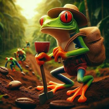 Digital image of frog in and amongst coffee